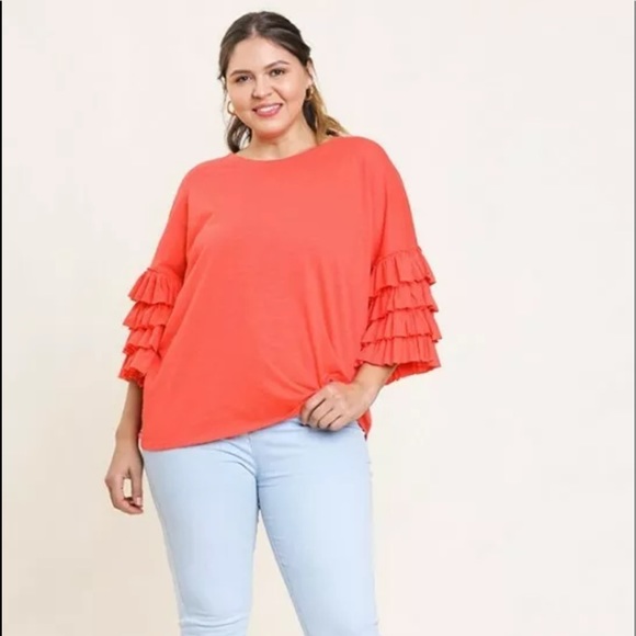 Umgee Tops - Umgee + plus 3/4 Ruffled Sleeve Knit Top Size 1XL